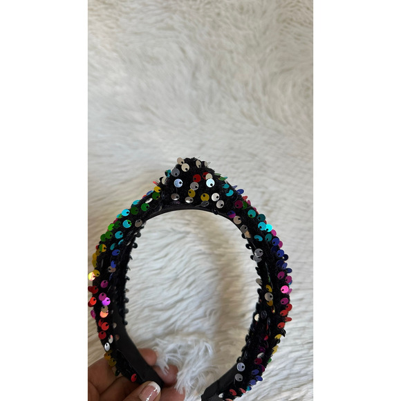 Headband metallic Velvet & Sequin Plush Headband. Rainbow Sequin Twist - Picture 8 of 11